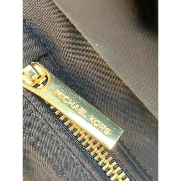 Michael Kors Black Hood Coat L Gold Zip Rain Wind Transition RR10487 Mid EUC - Picture 16 of 16